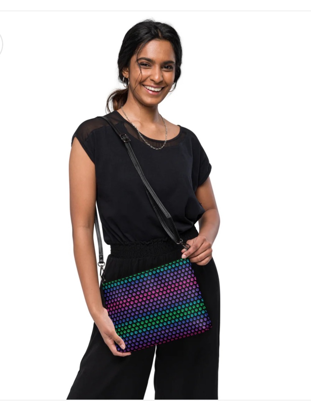 NWT Animal Rescue Rainbow Multi Purpose Zipper Crossbody Canvas Top Zipper